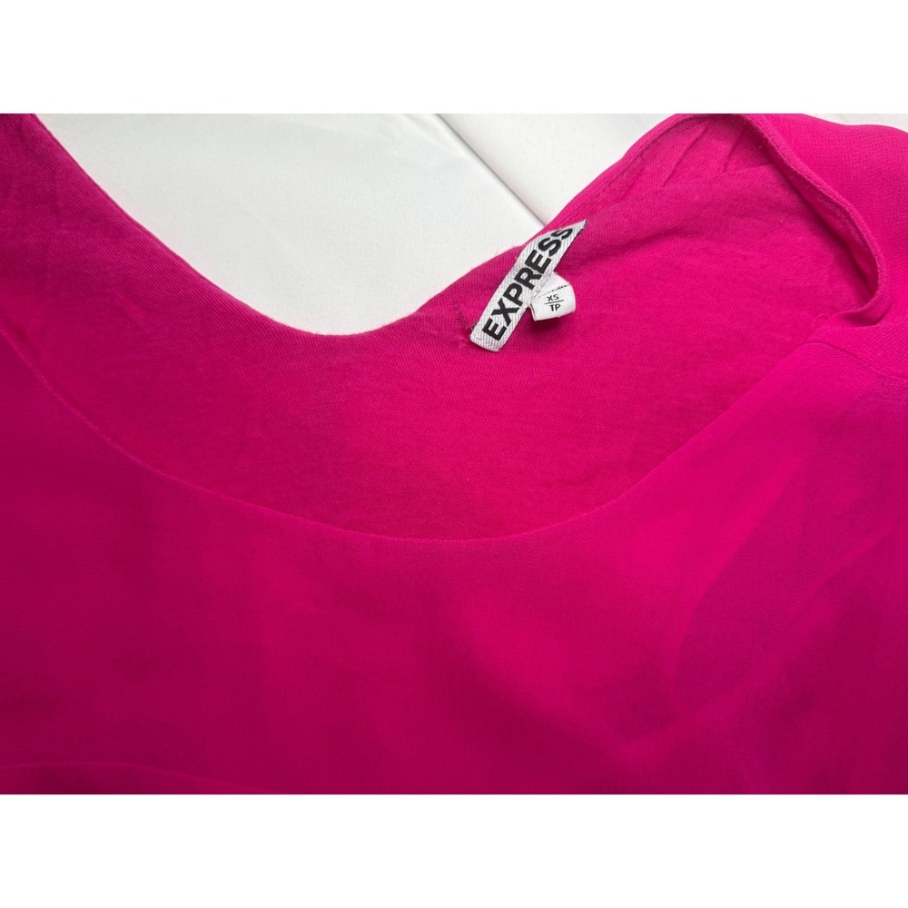 Express Magenta Pink Chiffon Double Layer‎ Dolman Sleeve Bubble Hem Blouse XS - Picture 4 of 6